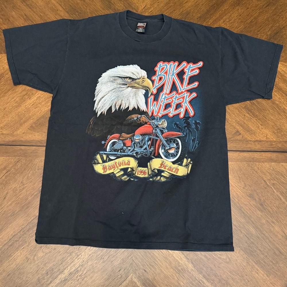 Vintage 1996 Daytona Beach Bike Week T-Shirt Eagle Biker Black XL Sherry's Best